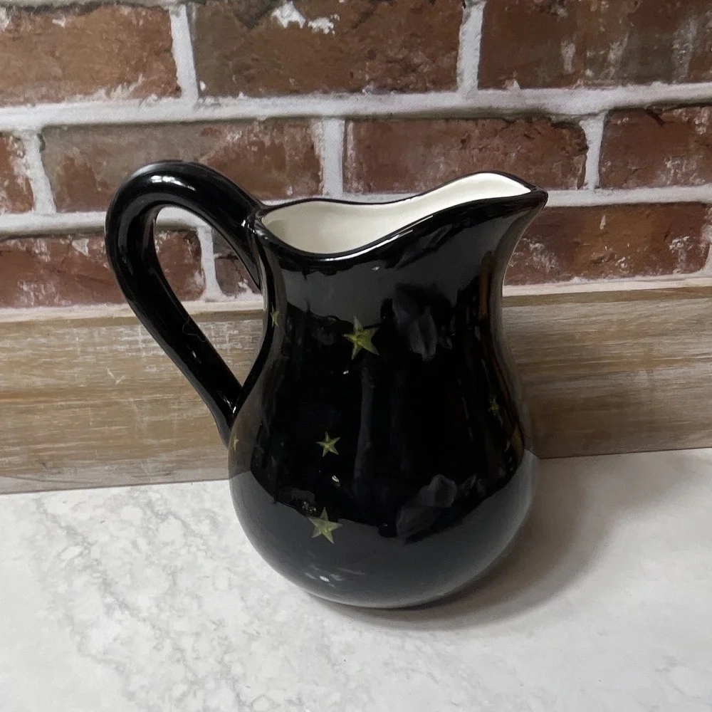 Target Halloween Pumpkin Ceramic Pitcher, Glossy Black, 32 oz, Safe D/M